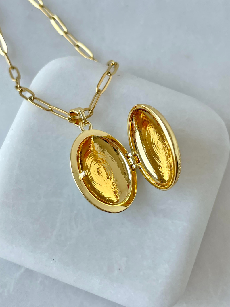 Çelik Sedefli Çiçek İşlemeli Kapaklı Kolye Mavi Gold