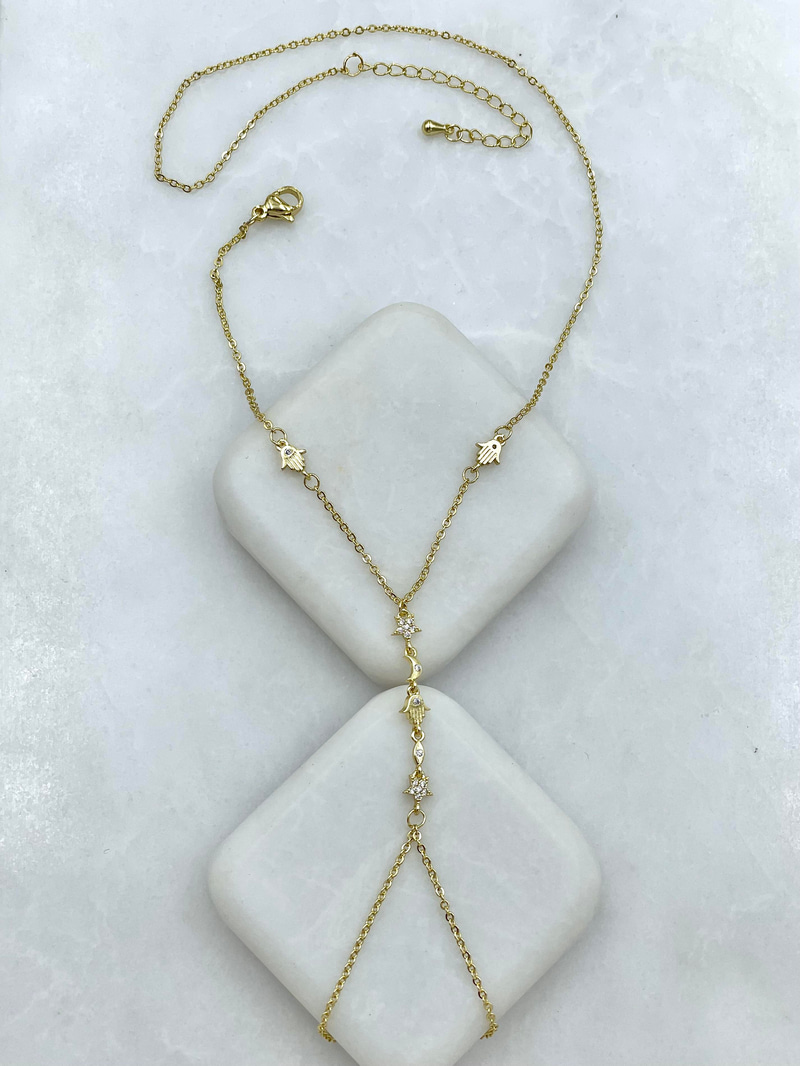 Altın Kaplama Minimal Yıldız ve Ay Model Zincir Şahmeran Gold