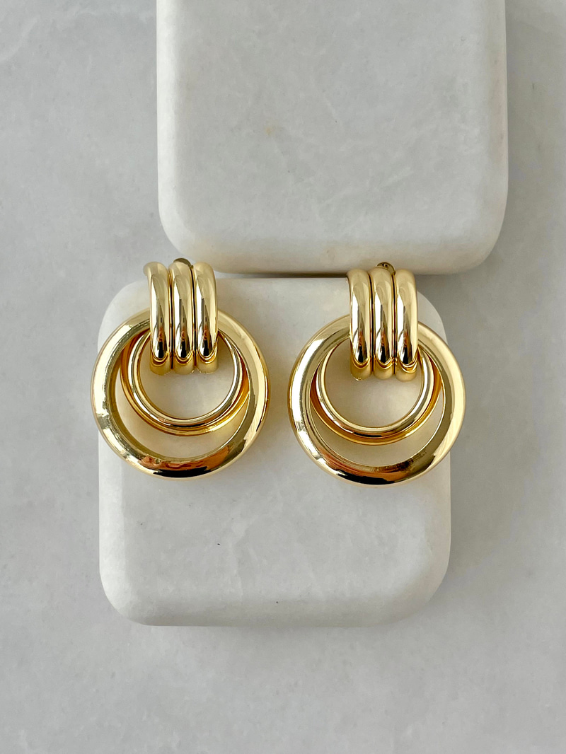 Altın Kaplama Çift Halkalı Vintage Küpe Gold