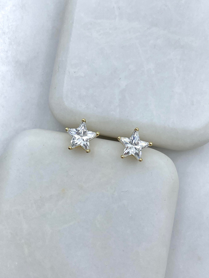 Özel Seri Kristal Taşlı Yıldız Küpe 0.9 mm Gold