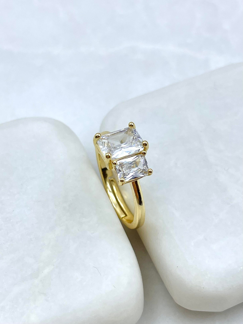 Altın Kaplama Büyük Küçük Kristal Taşlı Yüzük Gold