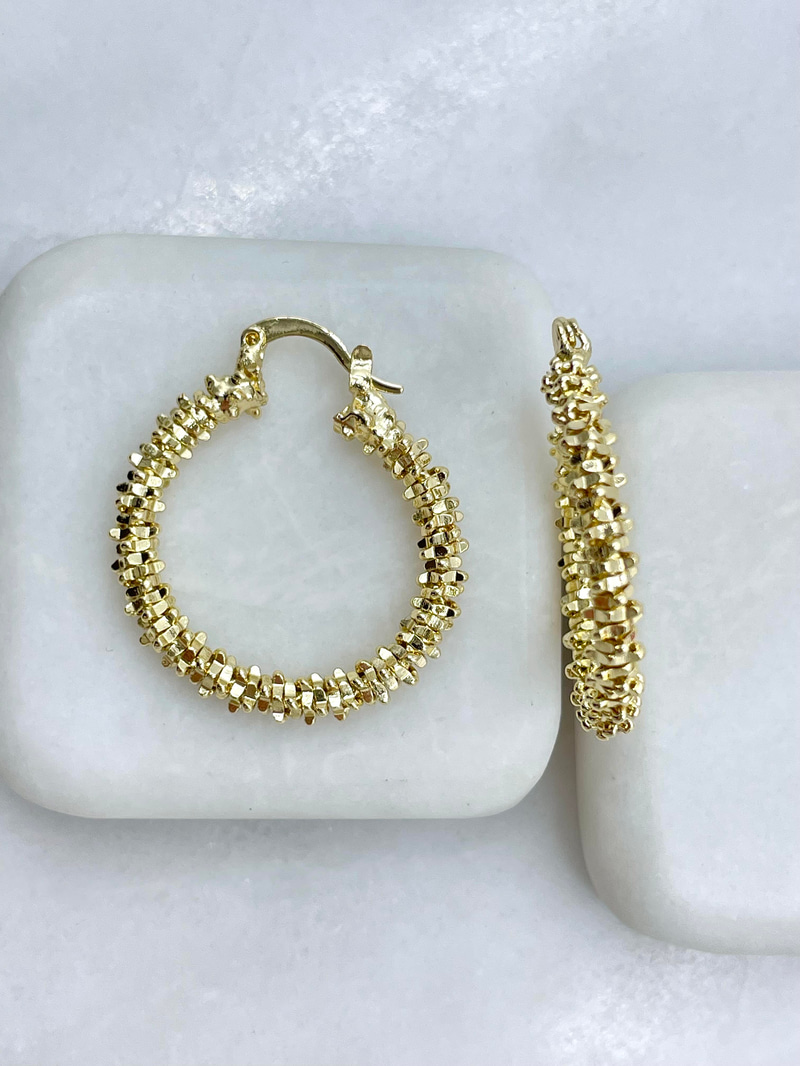Altın Kaplama Asimetrik Halka Küpe Gold