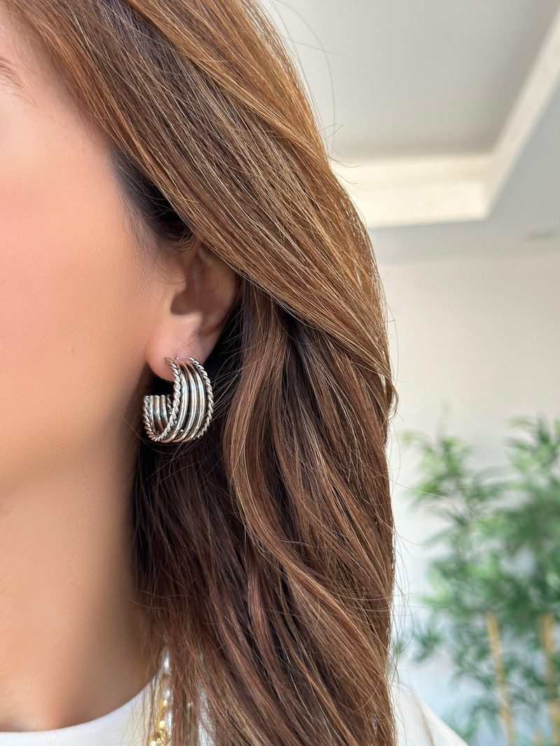 Altın Kaplama Beş Sıra Halat Halka Küpe Gümüş