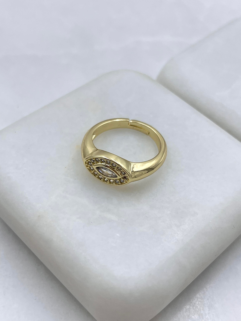 Altın Kaplama Gömme ve Kristal Taşlı Serçe Parmak Yüzüğü Gold