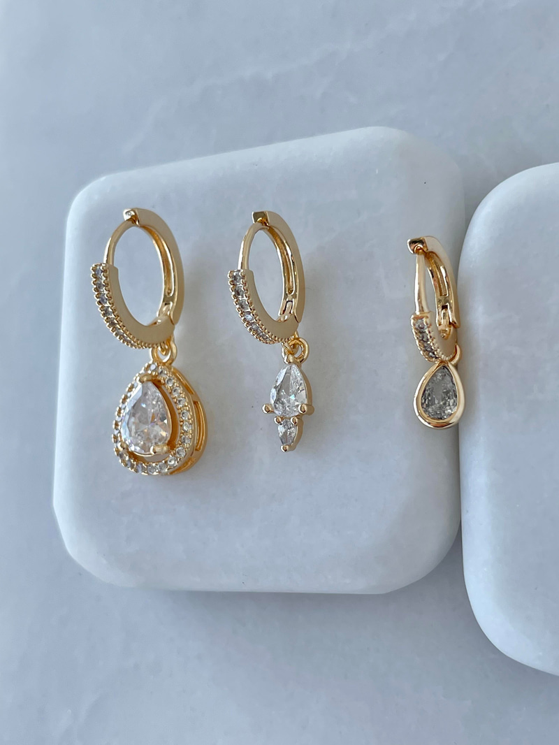 Altın Kaplama Üçlü Kristal Taş Sallantılı Küpe Gold