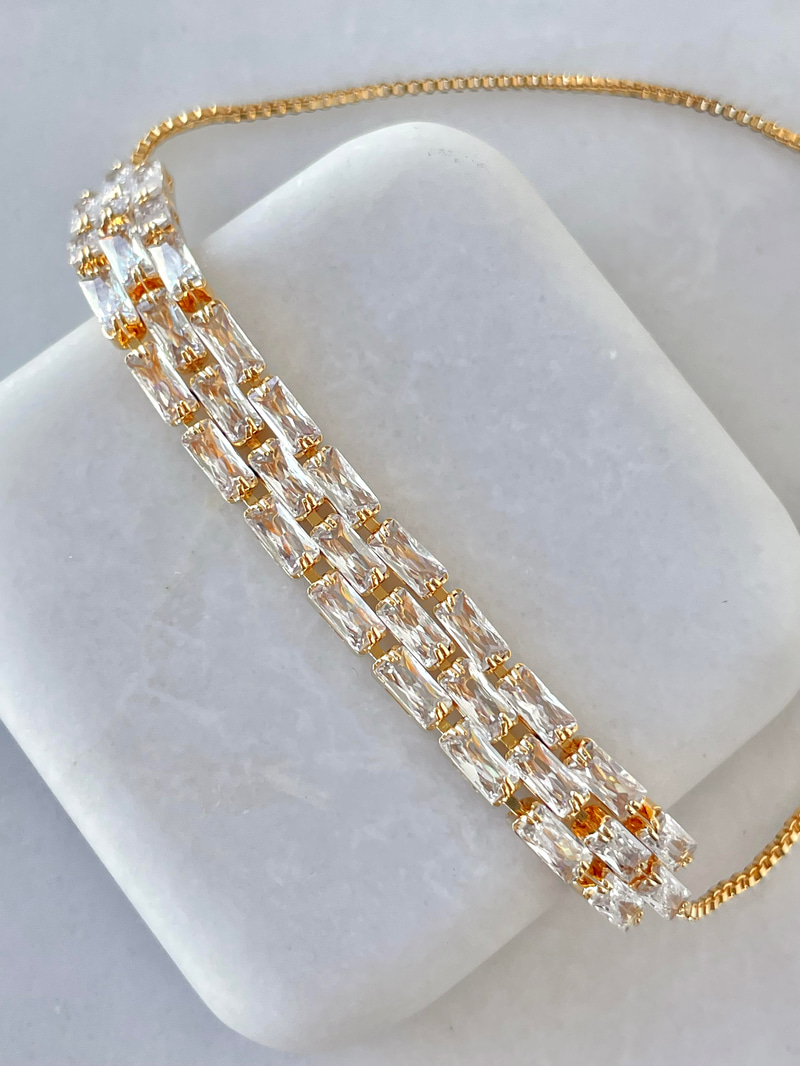 Altın Kaplama Baget Taşlı Hasır Model Su Yolu Asansörlü Bileklik Gold