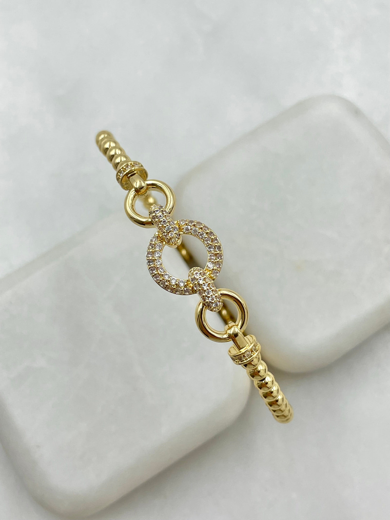 Gömme Taşlı İçi Boş Daire Bileklik Gold