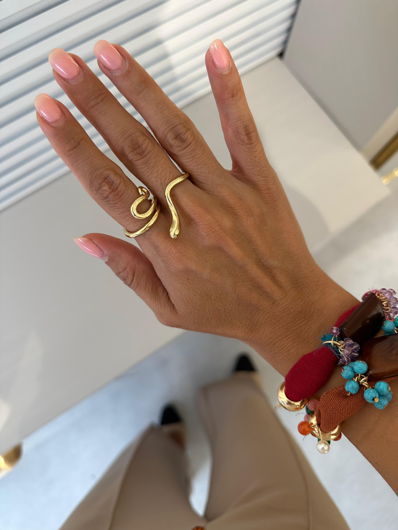 Altın Kaplama Sarmal Yılan Model Tasarım İkiz Yüzük Gold