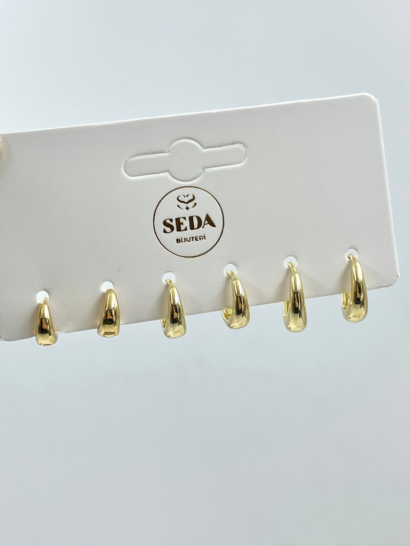 Damla Model Altılı Set Küpe Gold