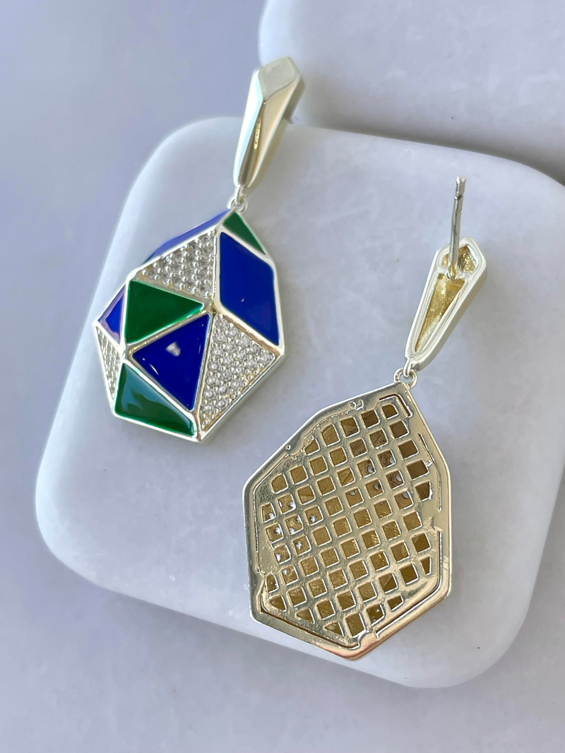 Altın Kaplama Taşlı Mineli Geometrik Küpe Gold