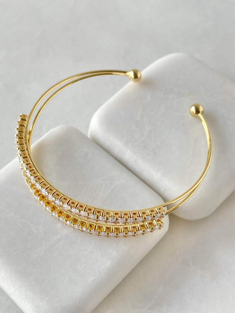 Altın Kaplama Çift Sıra Kristal Taşlı Bileklik Gold