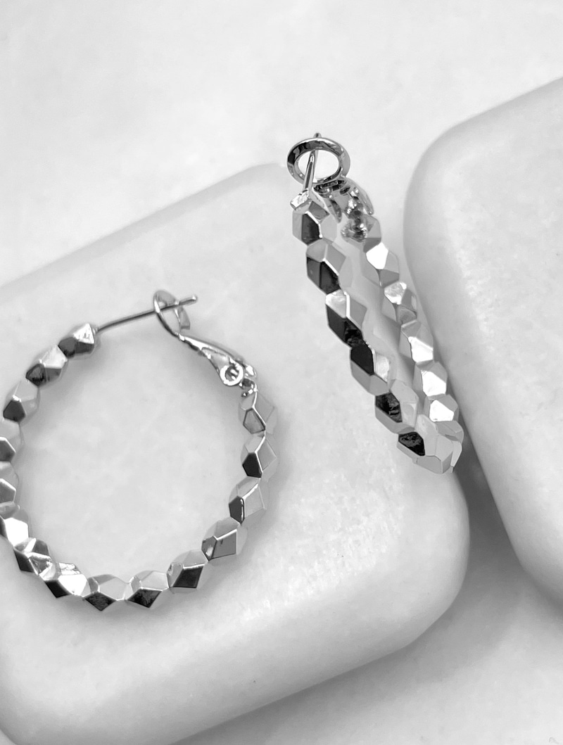 Altın Kaplama Prizma Halka Küpe 3 cm Gümüş