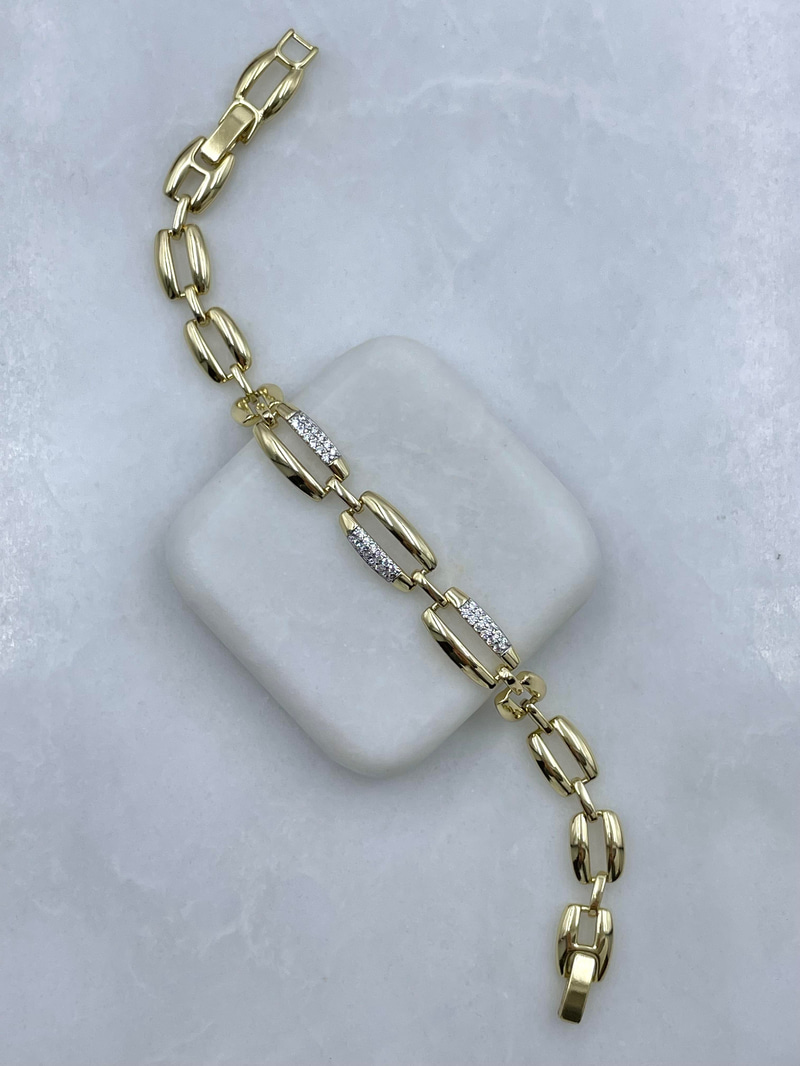 Özel Seri Zirkon Taşlı İçi Boş Ataç Zinicr Bileklik Gold