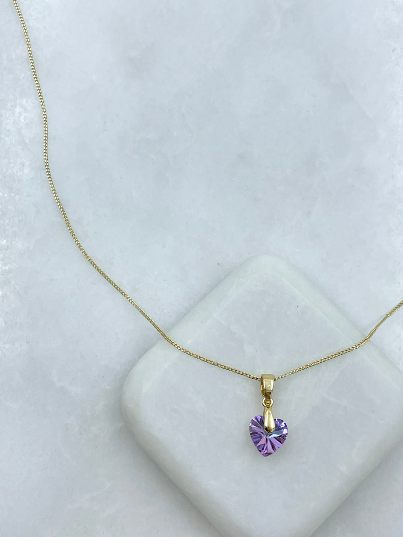 Özel Seri Mor Swarovski Taşlı Minik Kalp Kolye Gold