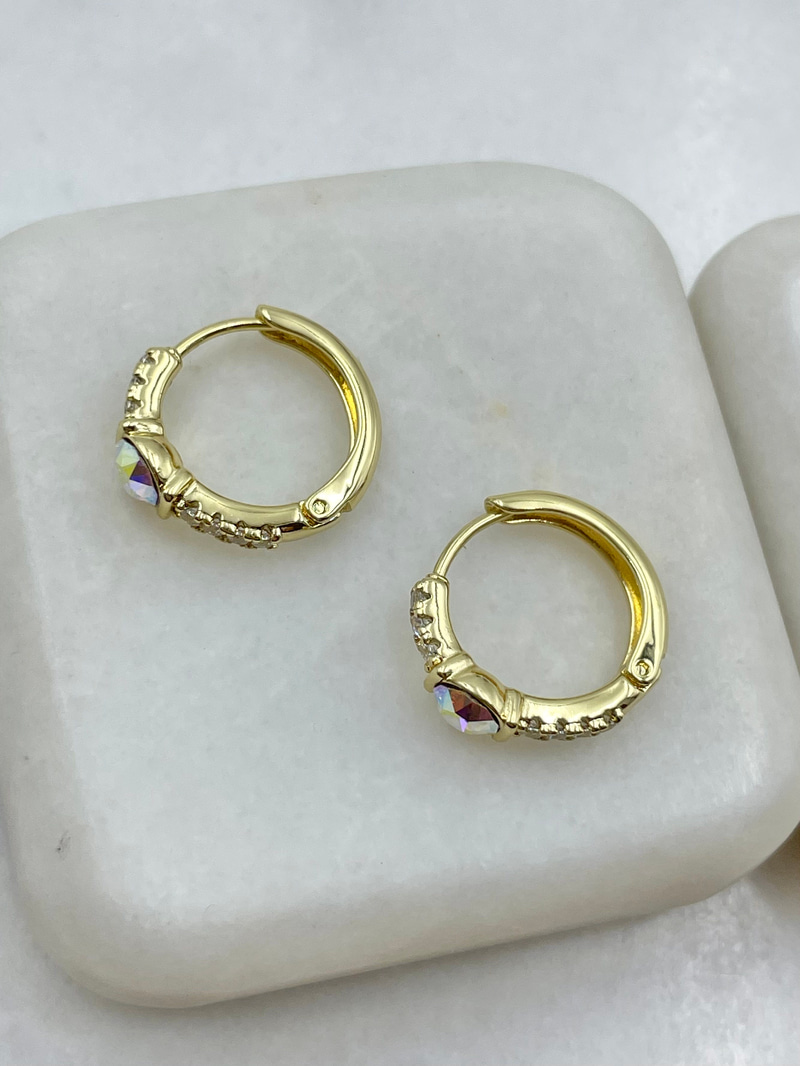 Özel Seri Swarovski Taşlı Halka Küpe Gold