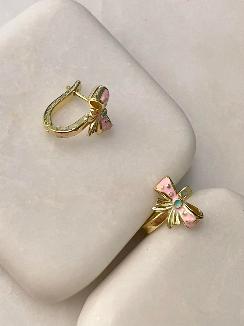 Altın Kaplama Pembe Mineli Fiyonk Çocuk Küpesi Gold