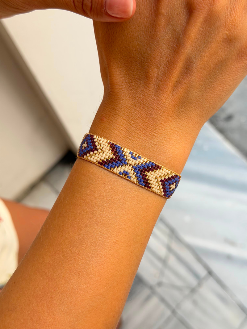 Miyuki Boncuk Kilim Desenli Bileklik Mavi