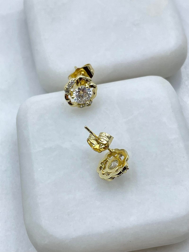 Özel Seri Kristal Taşlı Çiçek Küpe Gold
