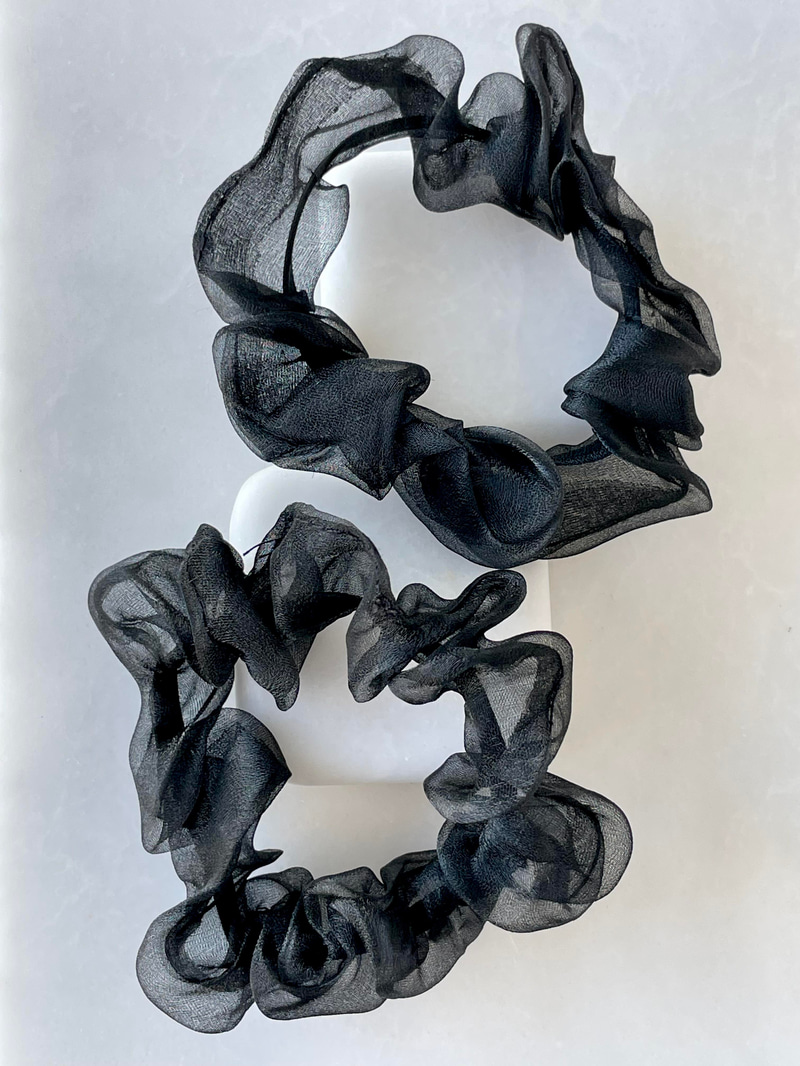 İkili Organze Tül Scrunchie Toka Siyah