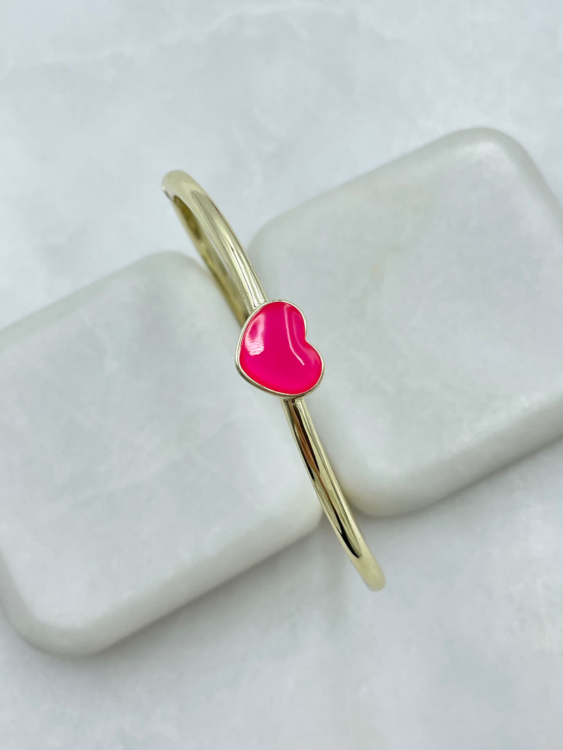 Altın Kaplama Pembe Mineli Kalp Model Kelepçe Bileklik Gold