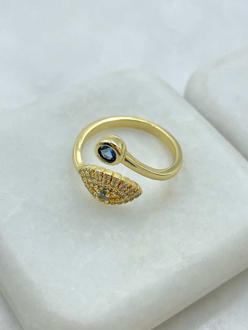 Altın Kaplama Gömme ve Renkli Kristal Taşlı Göz Model Yüzük Gold