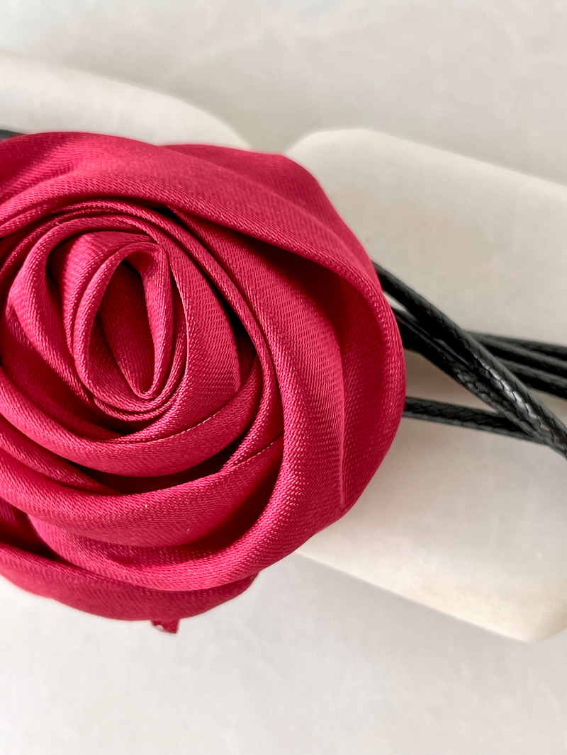 Gül Choker Kolye Bordo