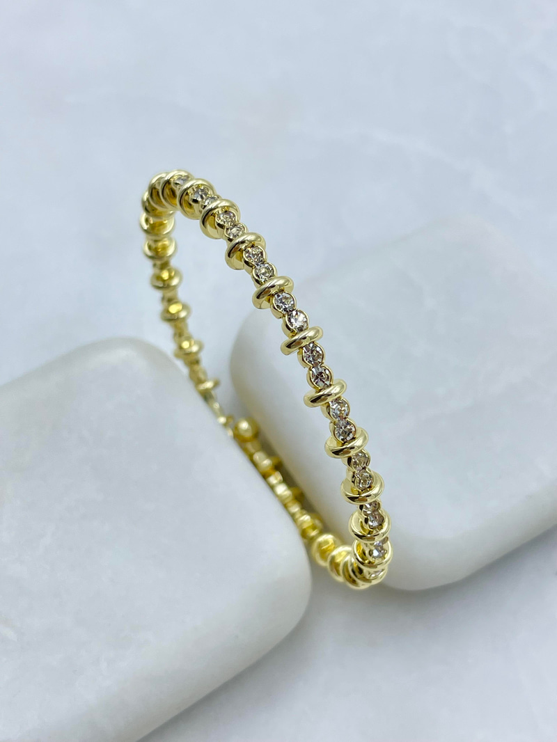 Altın Kaplama Gold Detaylı Kristal Taşlı Yaylı Bileklik Gold