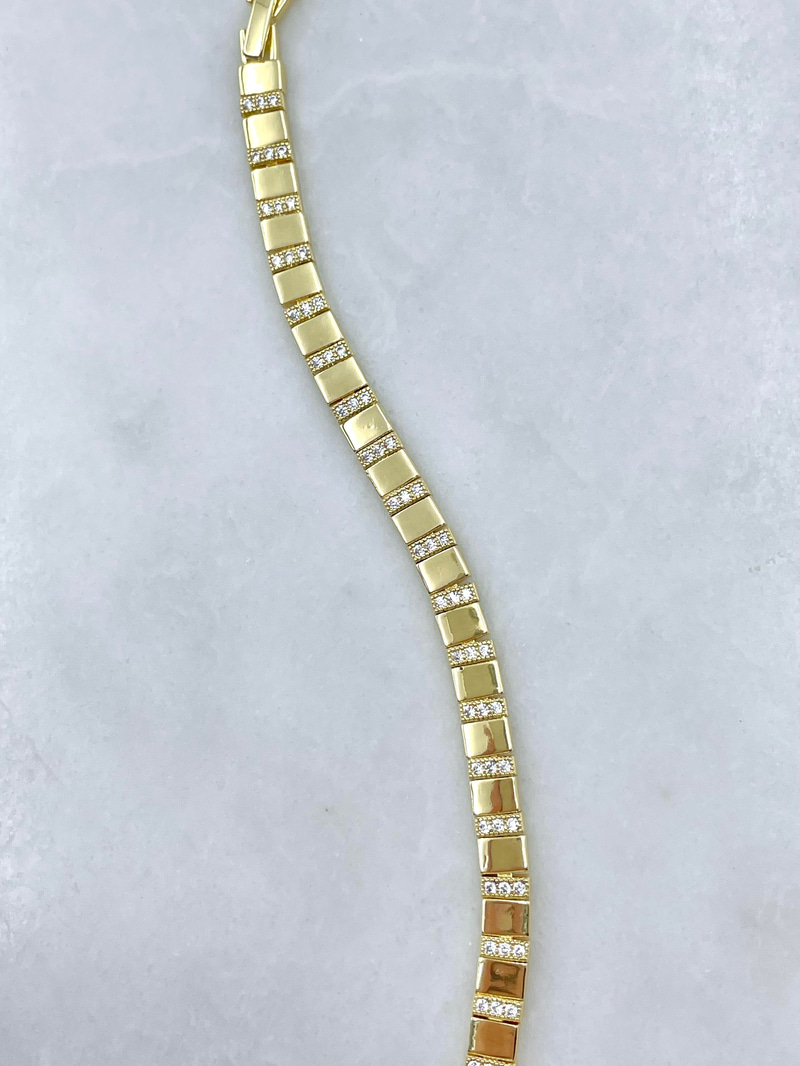 Altın Kaplama Zirkon Taşlı Dikdörtgen Plaka Bileklik Gold