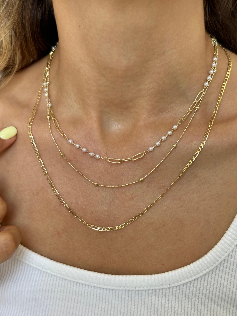 Altın Kaplama Topçuk ve Boru Zincir Minimal Kolye Gold