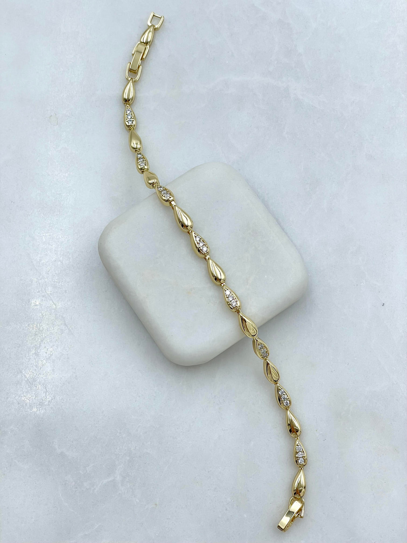 Altın Kaplama Gömme Taşlı Su Damlası Bileklik Gold