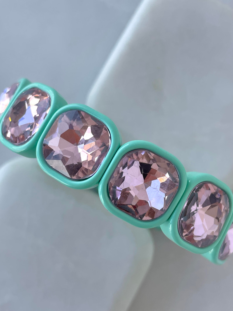 Büyük Kristal Taşlı Porselen Bileklik Pembe