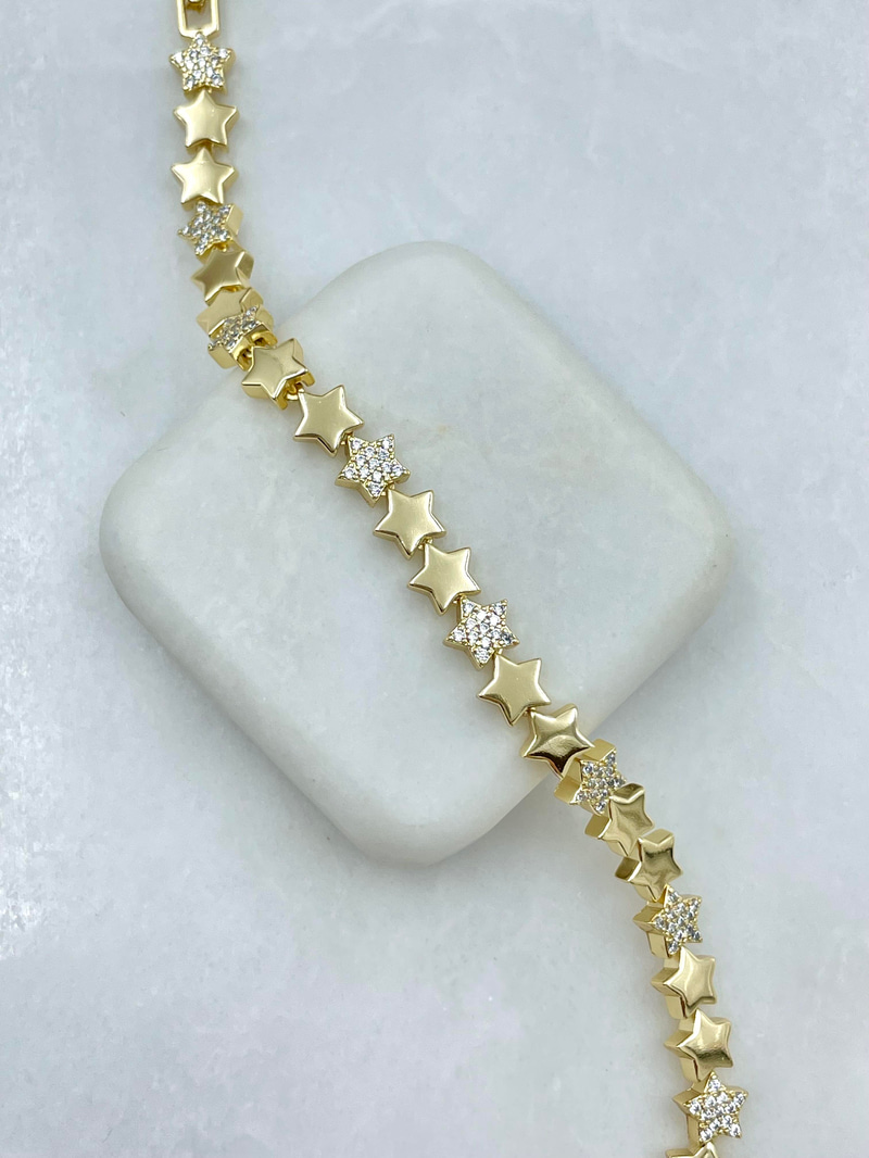 Altın Kaplama Gömme Taşlı Yıldız Model Bileklik Gold