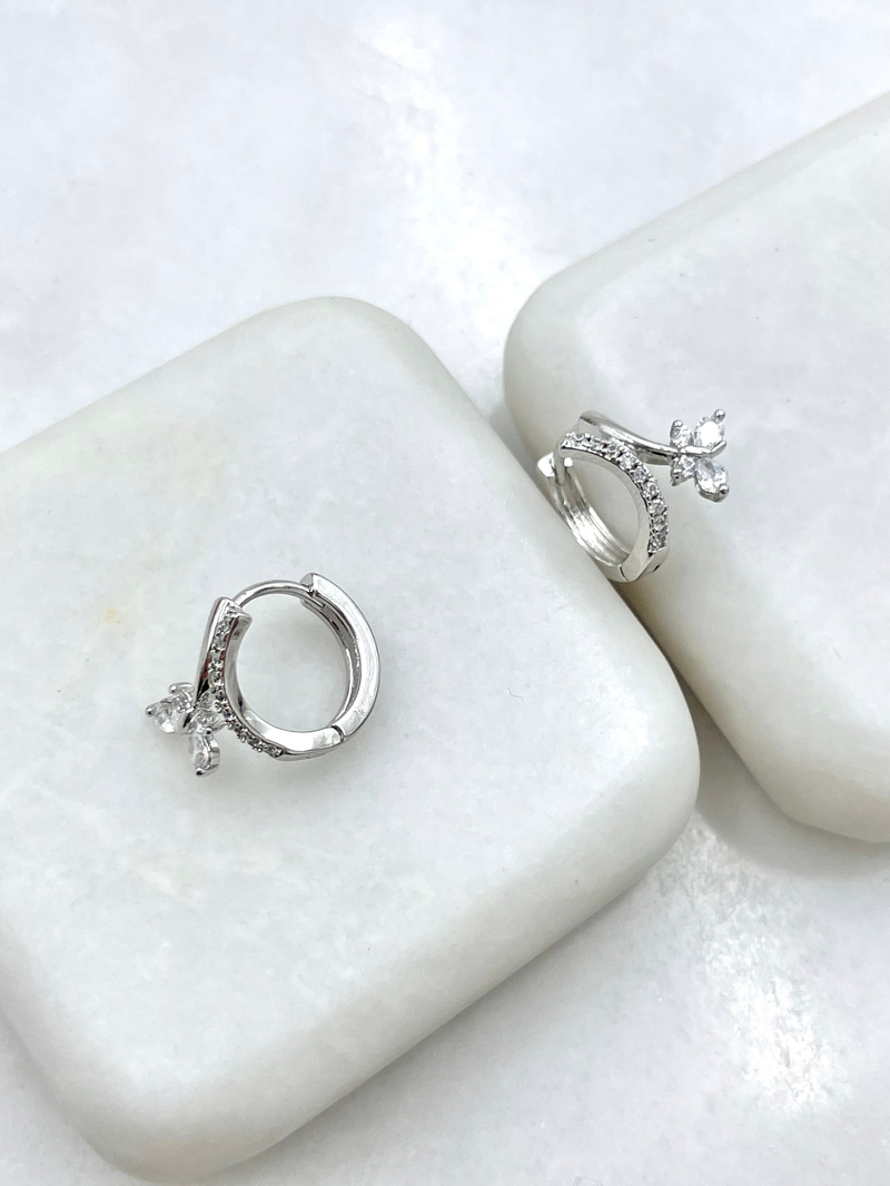 Özel Seri Kristal Taşlı Minimal Kelebek Küpe Gümüş
