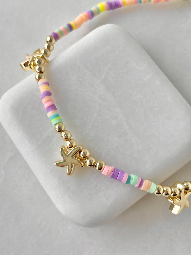 Deniz Yıldızı Sallantılı Pastel Renkli Halhal Gold