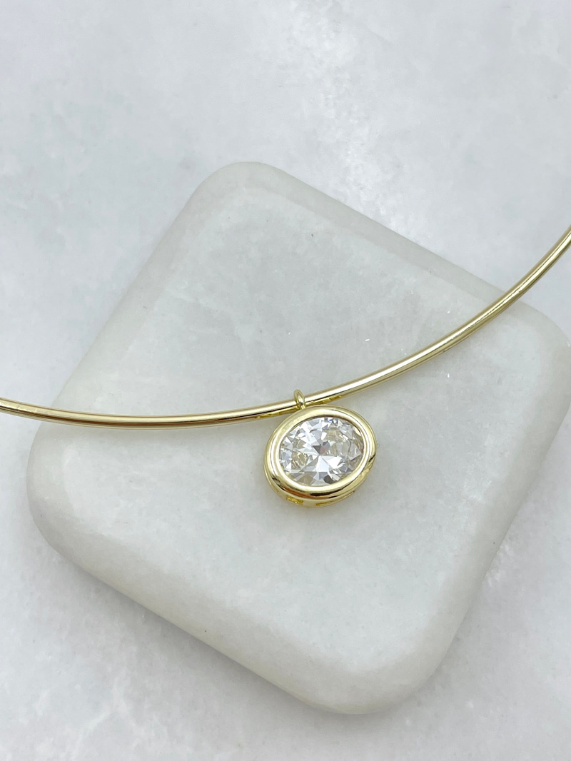 Altın Kaplama Kristal Taş Sallantılı Tel Choker Kolye Gold