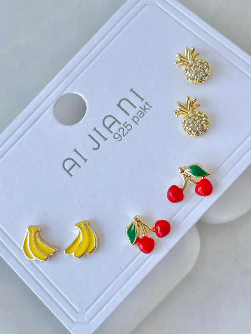 Altın Kaplama Altılı Meyveli Minimal Küpe Gold