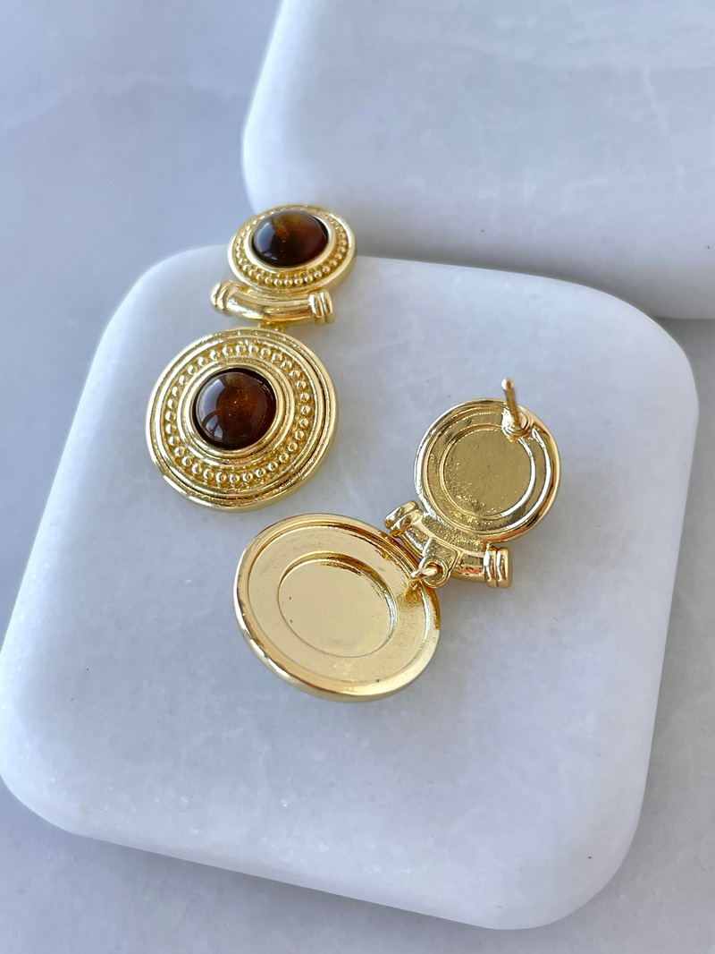 Altın Kaplama Kaplan Gözü Bohem Küpe Gold