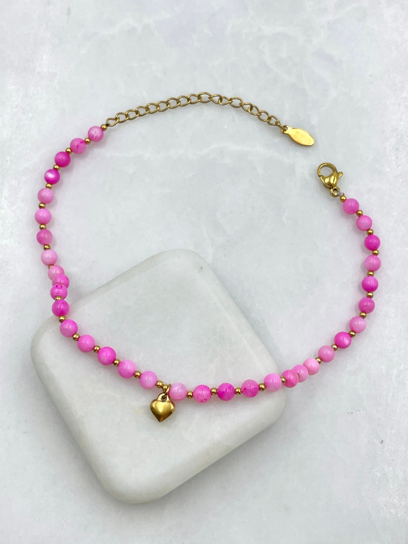Kalp Sallantılı Pembe Topçuk Halhal Gold