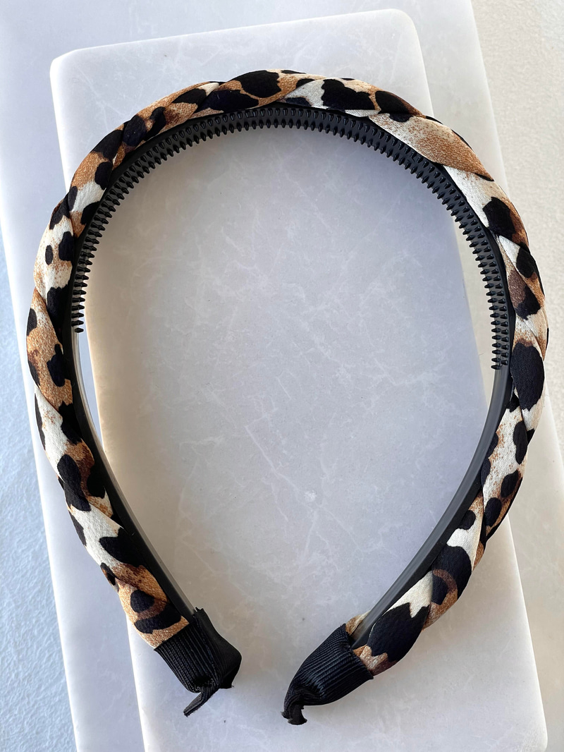 Kumaş Örgü Leopar Taç Açık Kahve