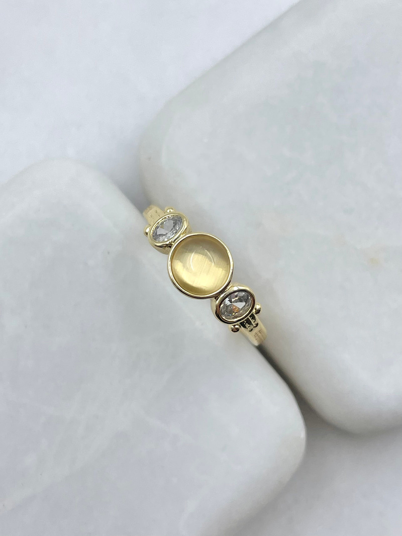 Altın Kaplama Opal ve Kristal Taşlı Vintage Yüzük Gold