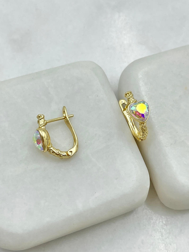 Özel Seri Swarovski Taşlı Kalp U Küpe Gold