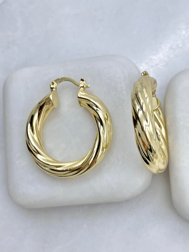 Altın Kaplama Işıltılı Burgu Halka Küpe 3 cm Gold