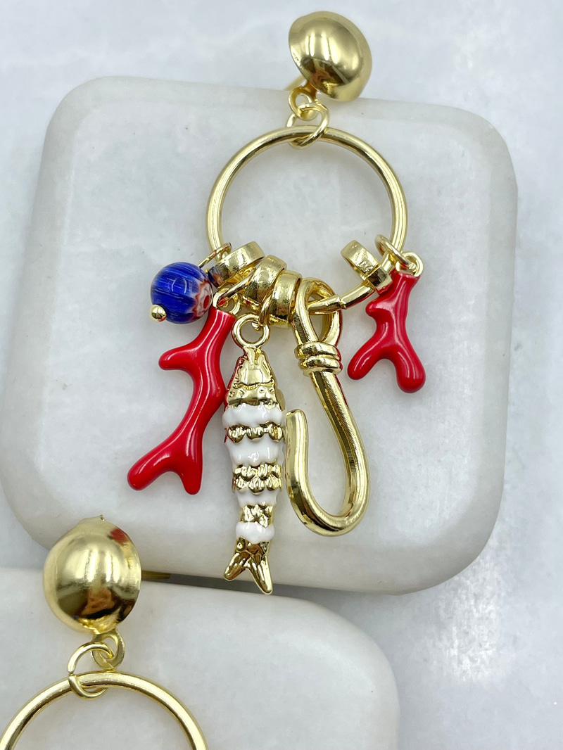 Oltalı Balık Sallantılı Küpe Gold