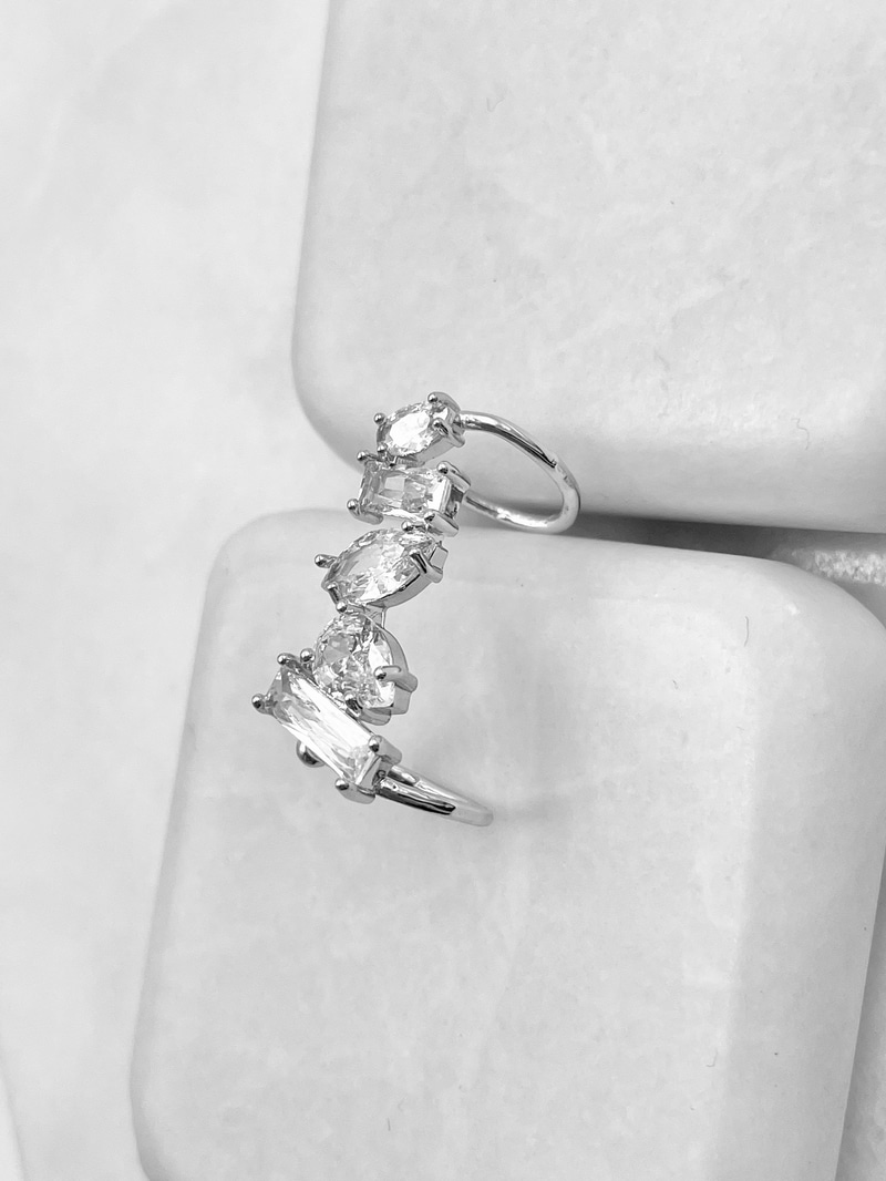 Çeşitli Kristal Taşlı Kıkırdak Küpe Gümüş