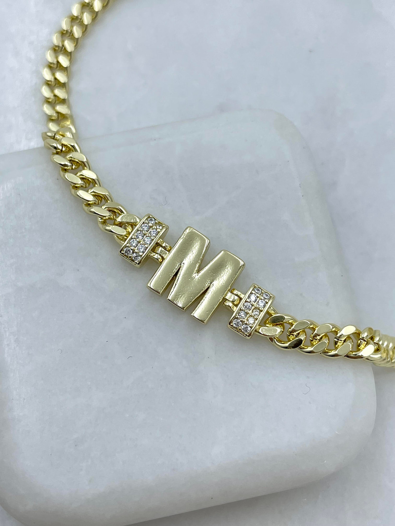 Altın Kaplama Harfli Zincir Bileklik Gold