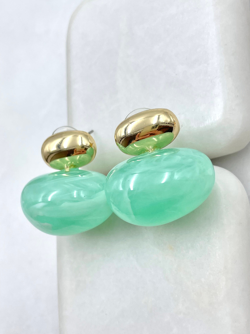 Gold Detaylı Opal Taşlı Vintage Oval Küpe Yeşil