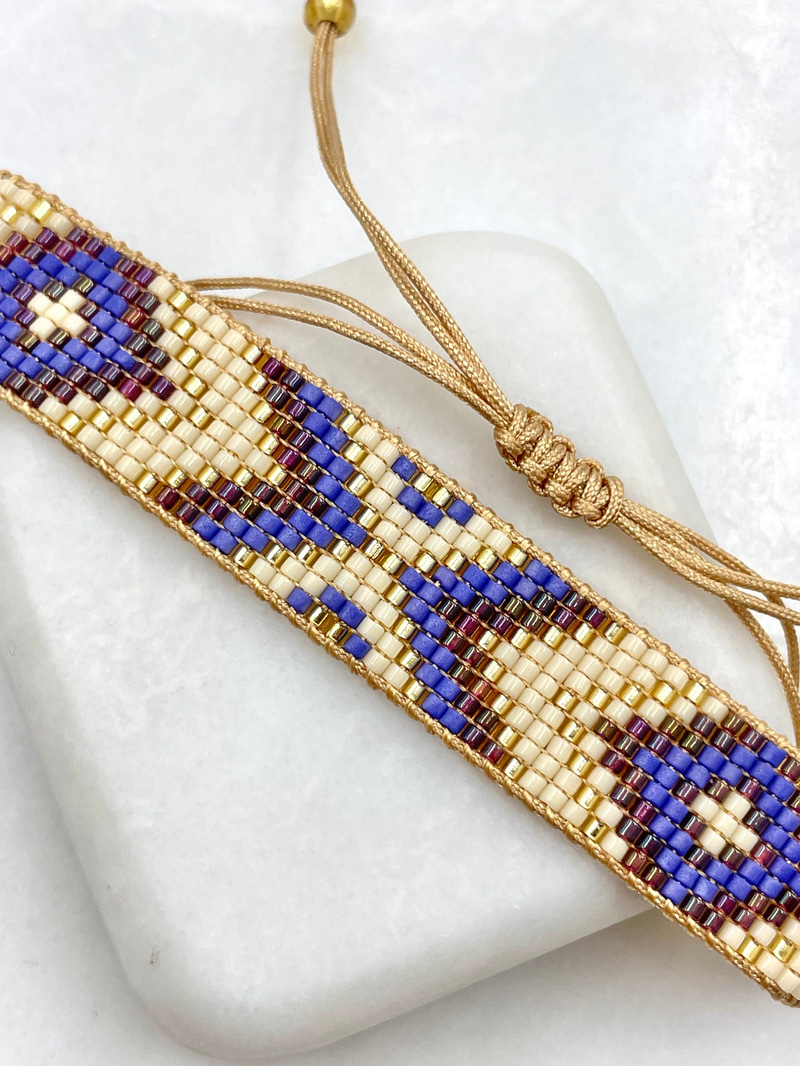 Miyuki Boncuk Kilim Desenli Bileklik Mavi