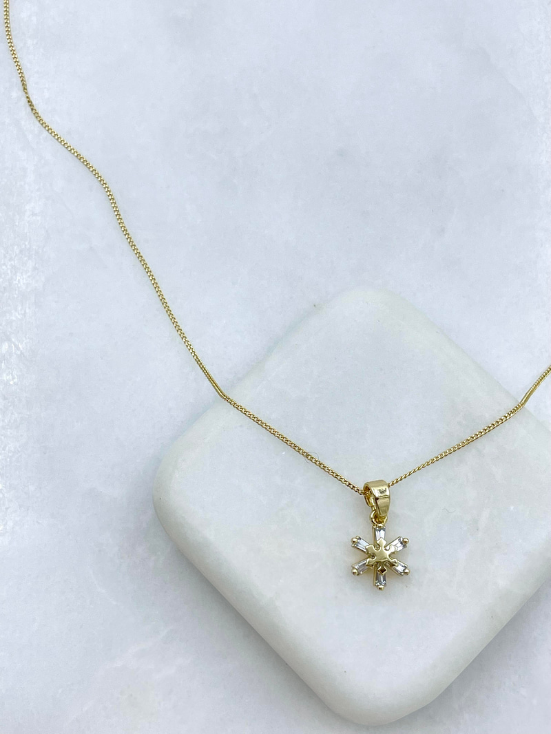 Özel Seri Minimal Kristal Kar Tanesi Kolye 45 cm Gold