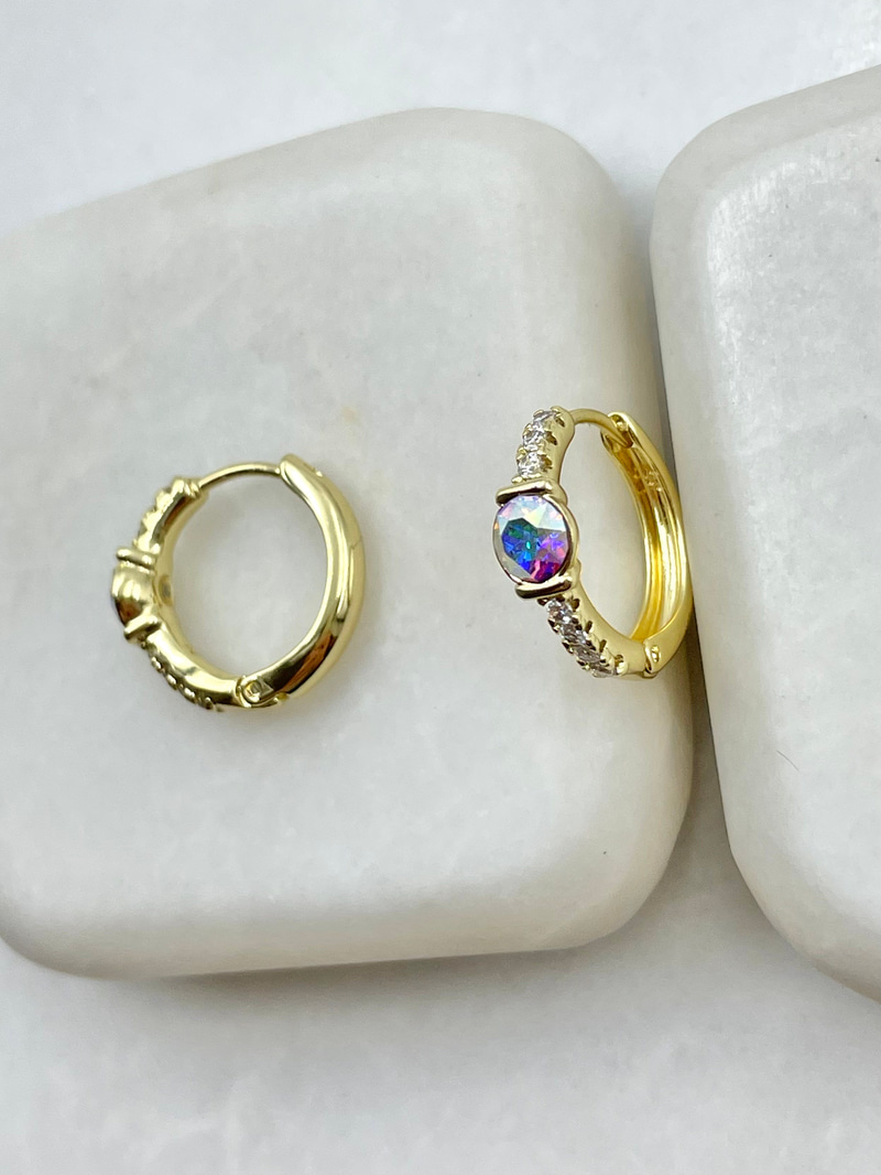 Özel Seri Swarovski Taşlı Halka Küpe Gold