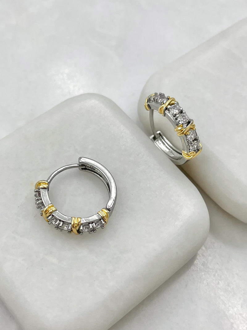 Altın Kaplama Çift Renk X Model Halka Küpe 1.8 cm Gümüş